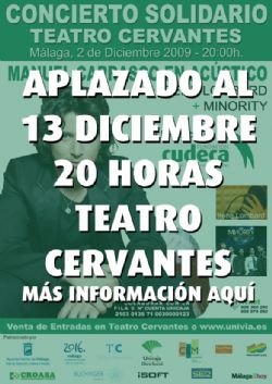 Concierto solidarios del Teatro Cervantes aplazado al domingo 13 de Diciembre a las 20:00